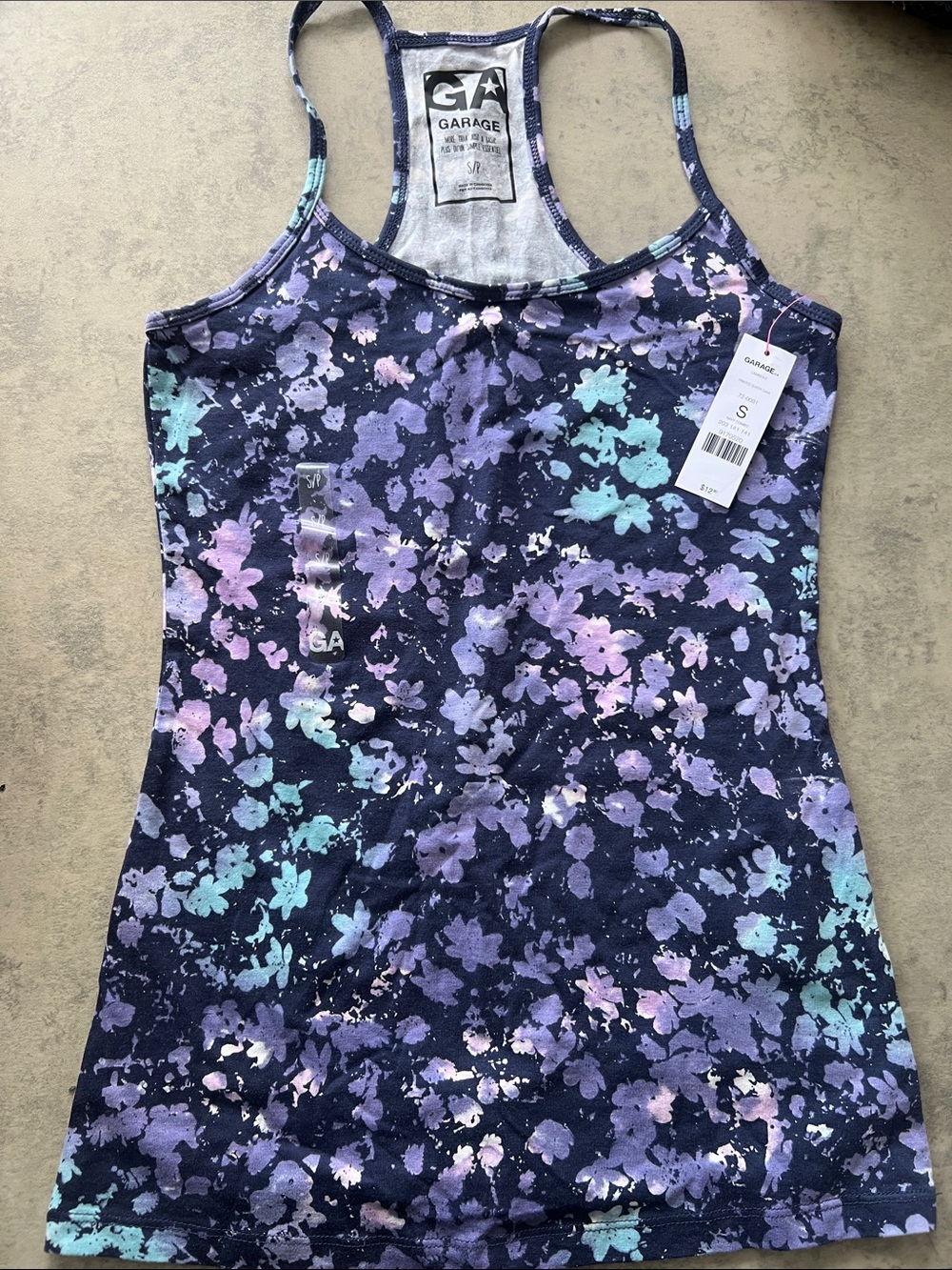 Garage Navy Racerback Tank with Lavender & Mint Floral Print